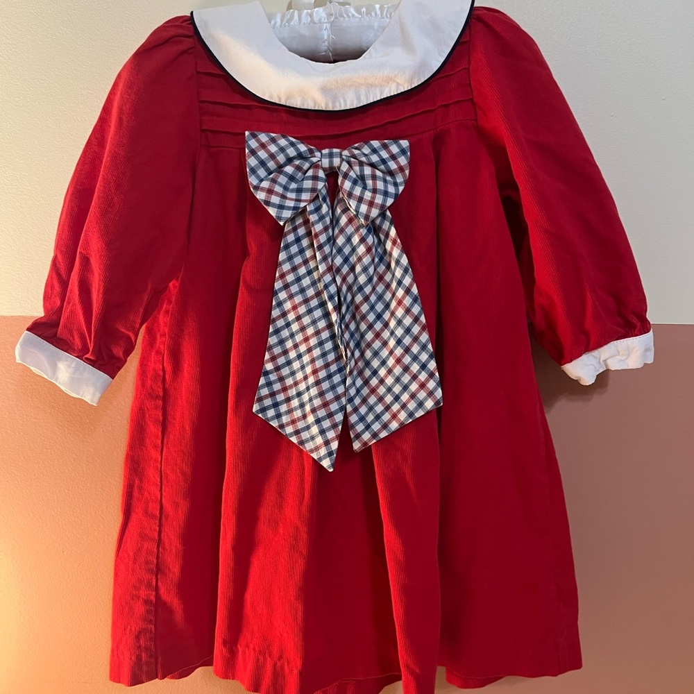Classic Red Kids Dress with Plaid Bow